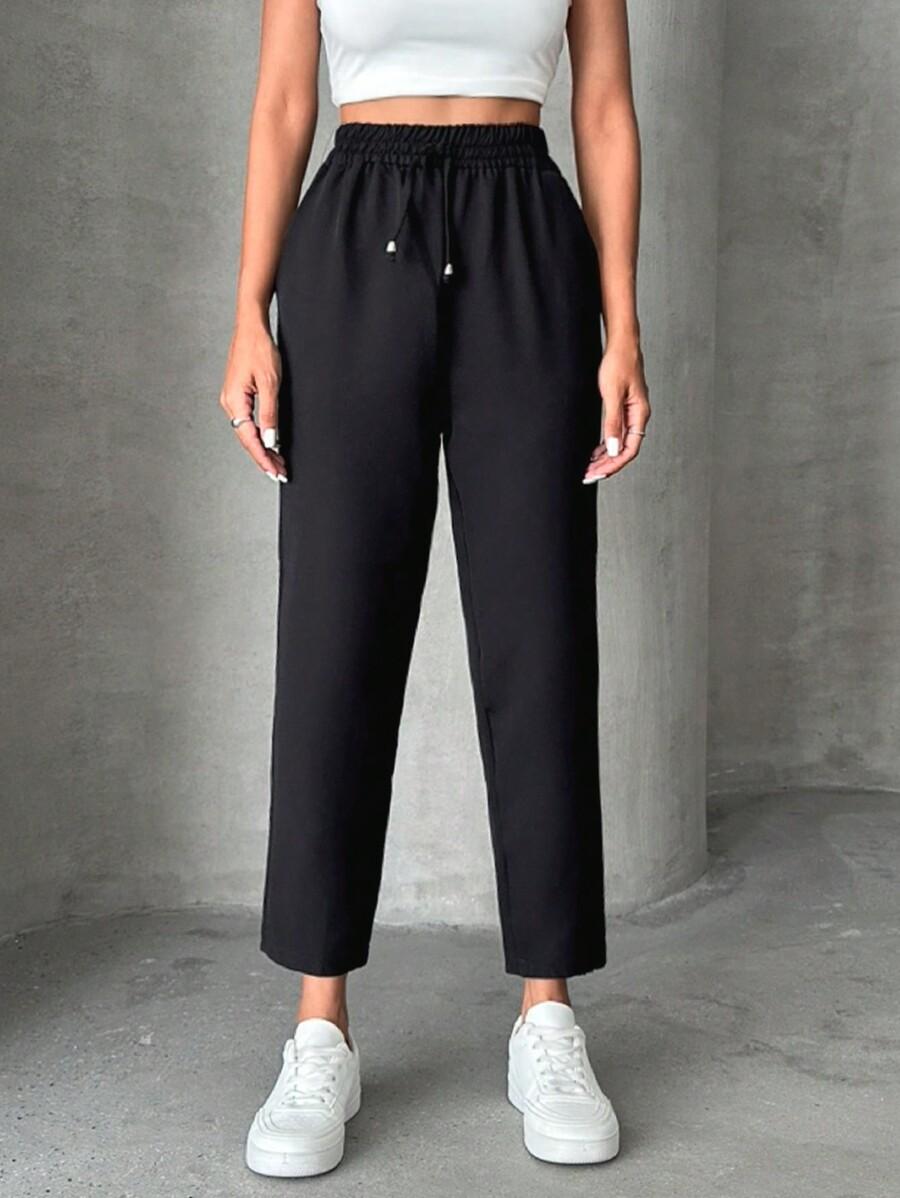 SHEIN CZARNE SPODNIE WYSOKI STAN CASUAL S06__L