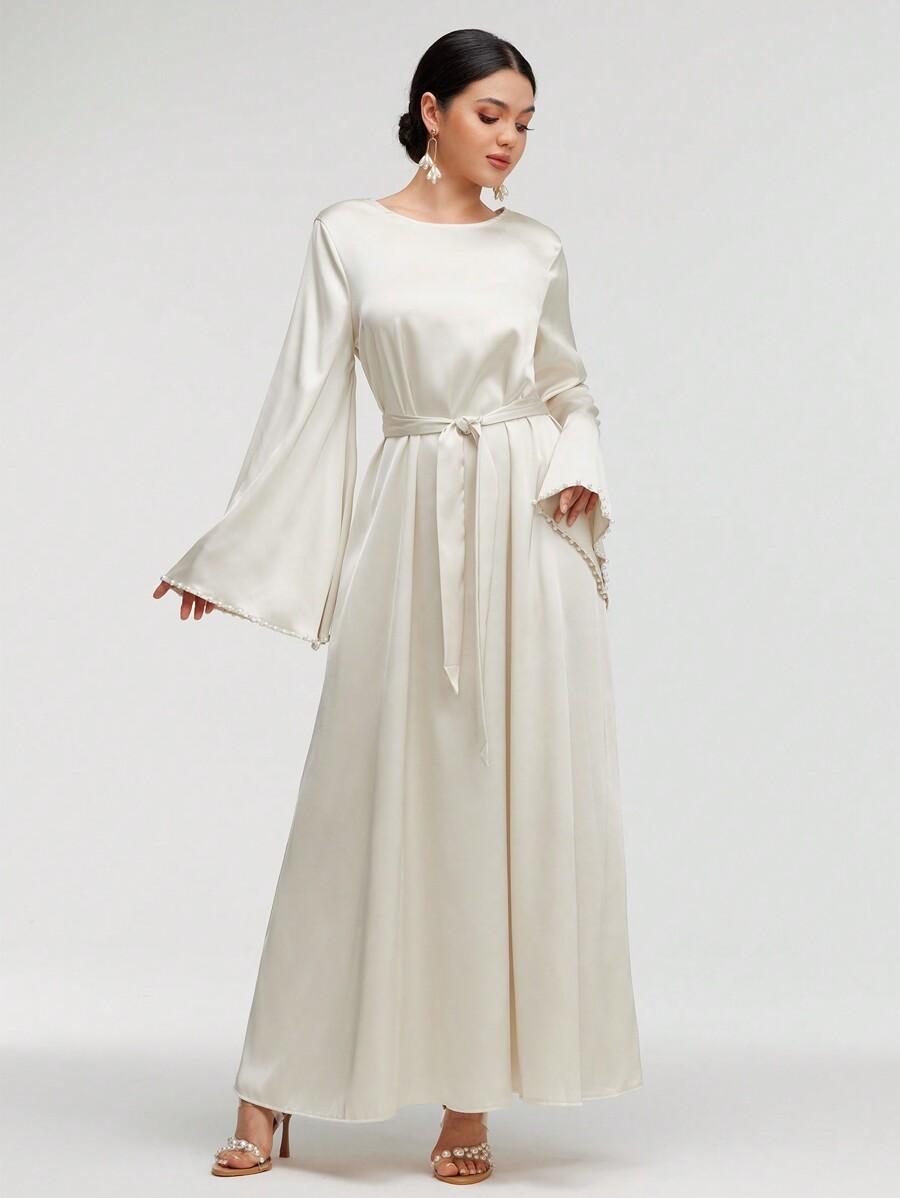 SHEIN BEŻOWA SUKIENKA ZDOBIENIA S06__S