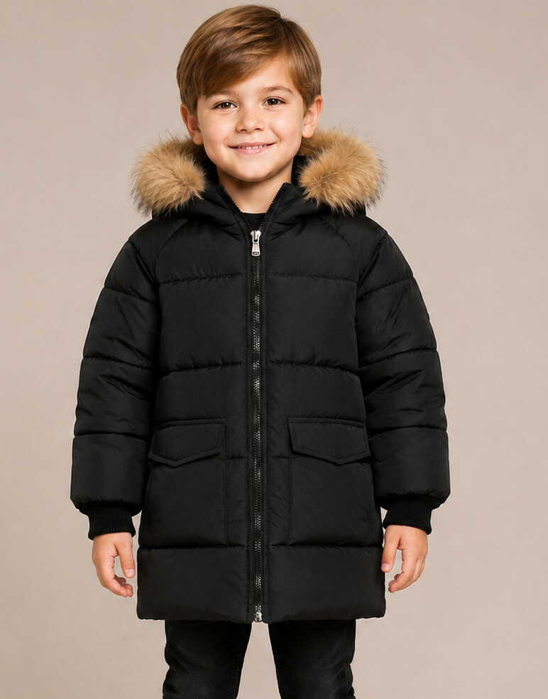 SHEIN CZARNA PIKOWANA KURTKA Z KAPTUREM FUTERKO W01__110/116
