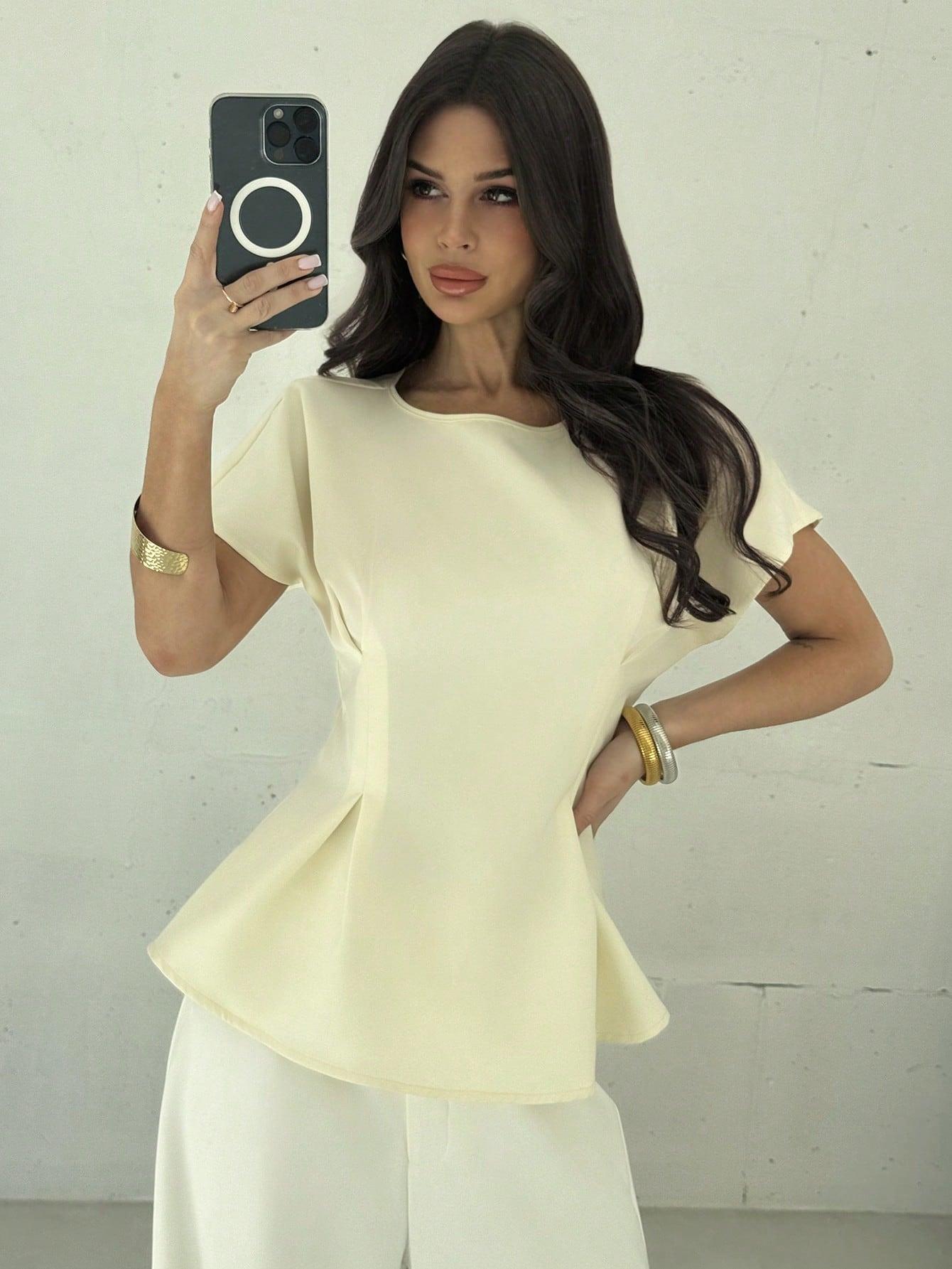 SHEIN KREMOWA BLUZKA KRÓTKI RĘKAW S06__XXS