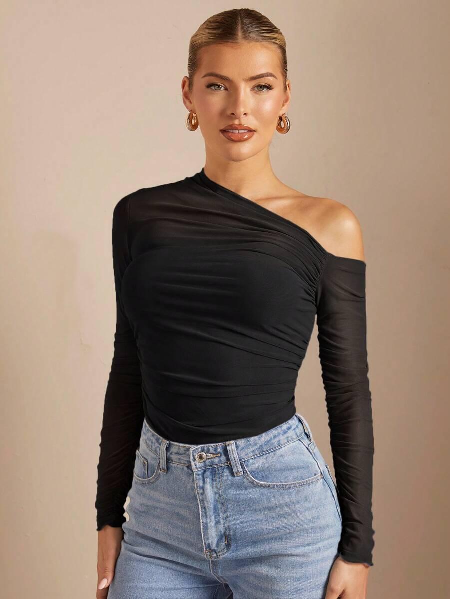 SHEIN CZARNA ASYMETRYCZNA BLUZKA S06__M