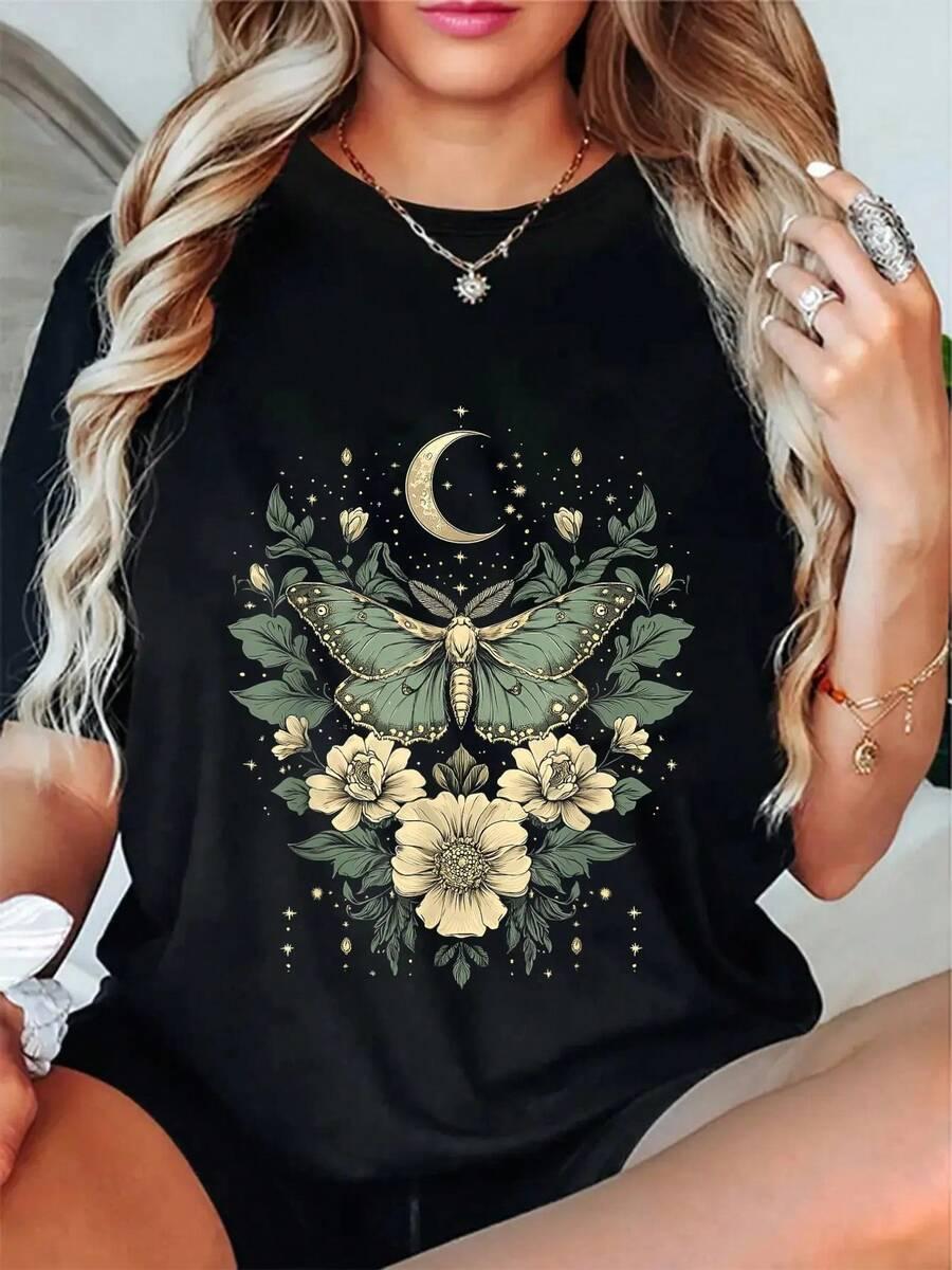 SHEIN CZARNY T-SHIRT PRINT S06__M