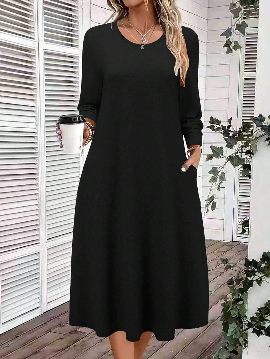 SHEIN CZARNA MIDI SUKIENKA KIESZENIE S06__L