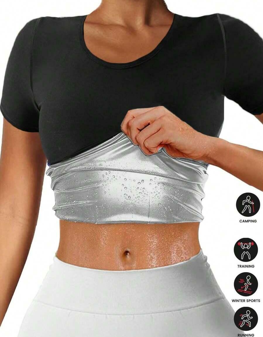 SHEIN CZARNA TERMICZNA BLUZKA KRÓTKI RĘKAW PK01__L