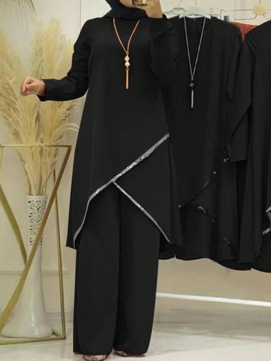 SHEIN CZARNY KOMPLET BLUZKA SPODNIE CEKINY PK01__XL