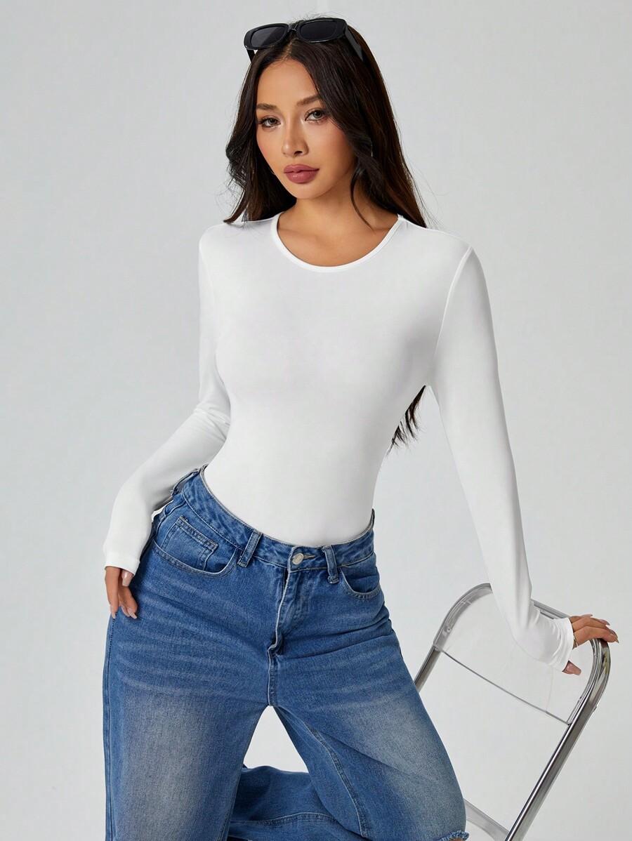 SHEIN BIAŁE BODY DŁUGI RĘKAW S06__L