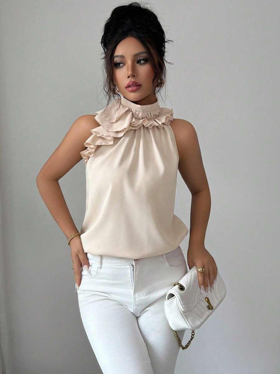 SHEIN KREMOWA BLUZKA BEZ RĘKAWÓW S06__S