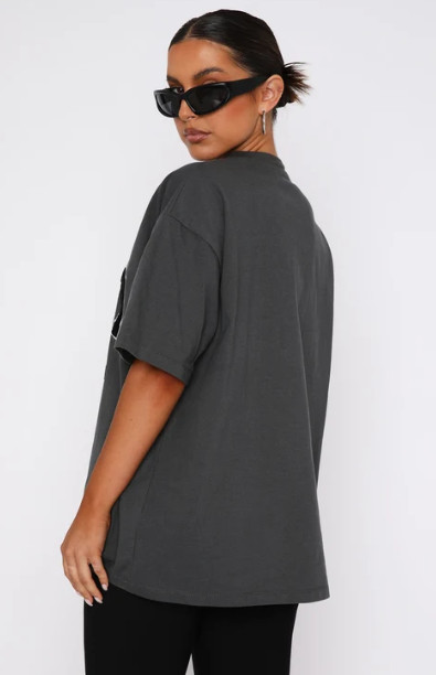 SHEIN SZARY T-SHIRT OKRĄGŁY DEKOLT HAFT PK01__M