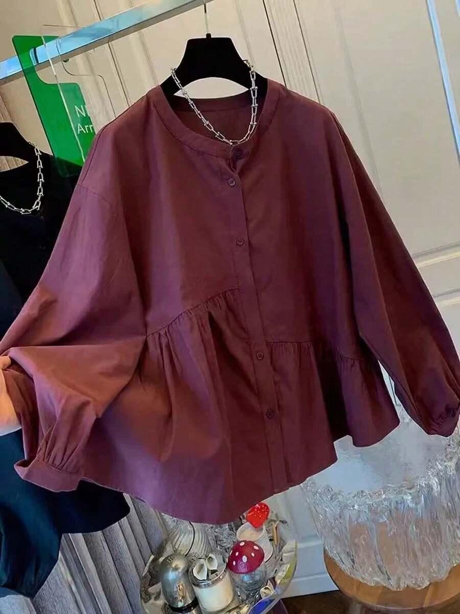SHEIN BRĄZOWA ASYMETRYCZNA BLUZKA FALBANY PK01__XL