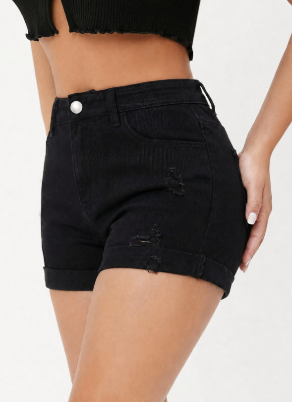 SHEIN CZARNE KRÓTKIE SPODENKI Z PRZETARCIAMI JEANS PK01__XXL