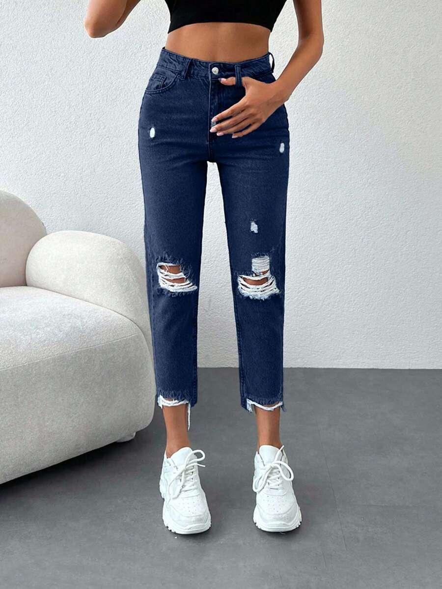 EURMUSE GRANATOWE SPODNIE JEANS S06__XS