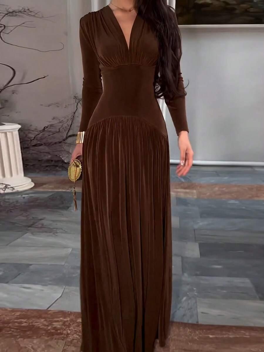 SHEIN BRĄZOWA MAXI SUKIENKA S06__M