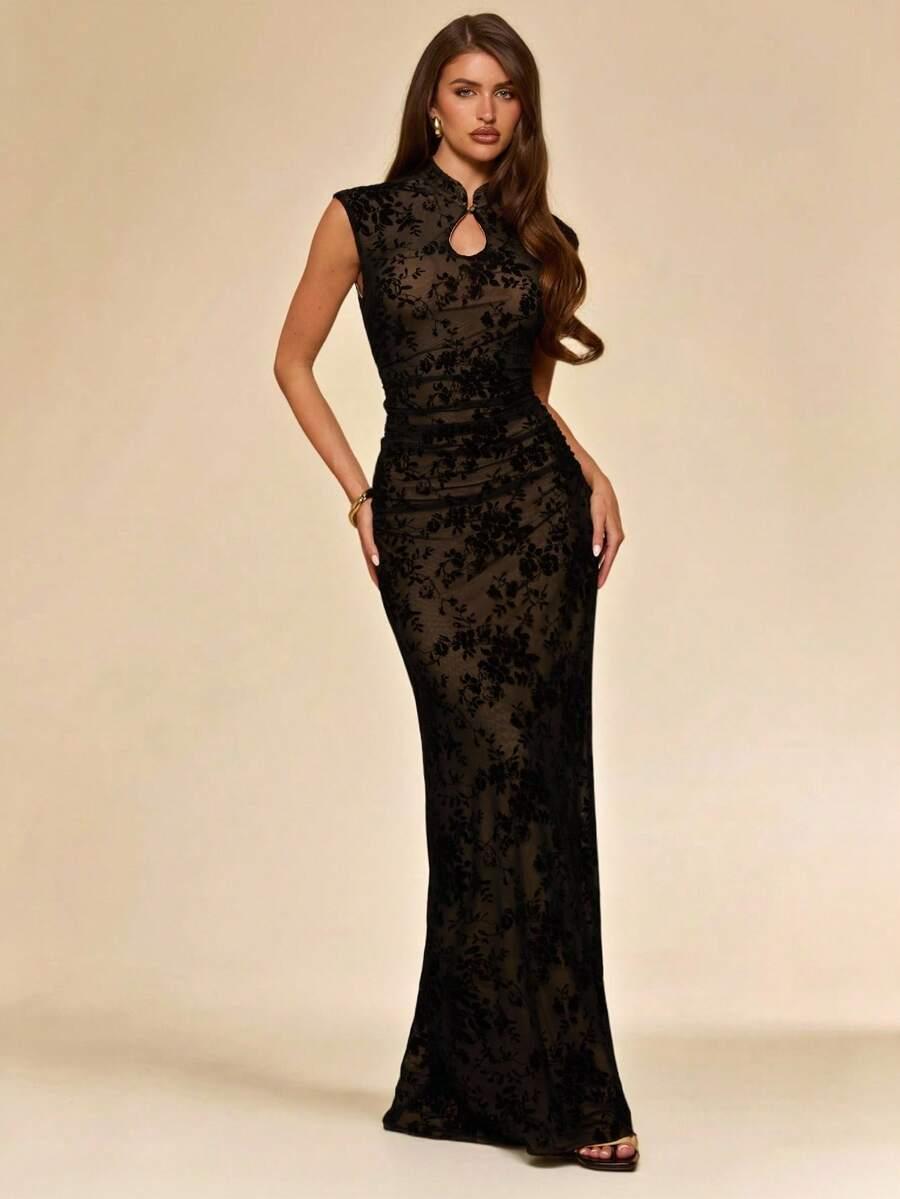 SHEIN CZARNA MAXI SUKIENKA WZÓR S06__S