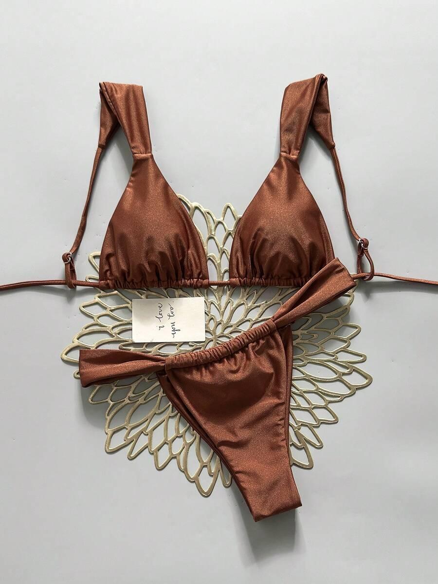 SWIM BASICS BRĄZOWY DWUCZĘŚCIOWY STRÓJ KĄPIELOWY S09__XS
