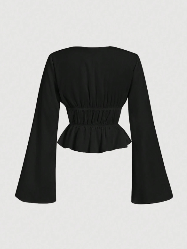 SHEIN CZARNA BLUZKA WIĄZANIE S06__XS