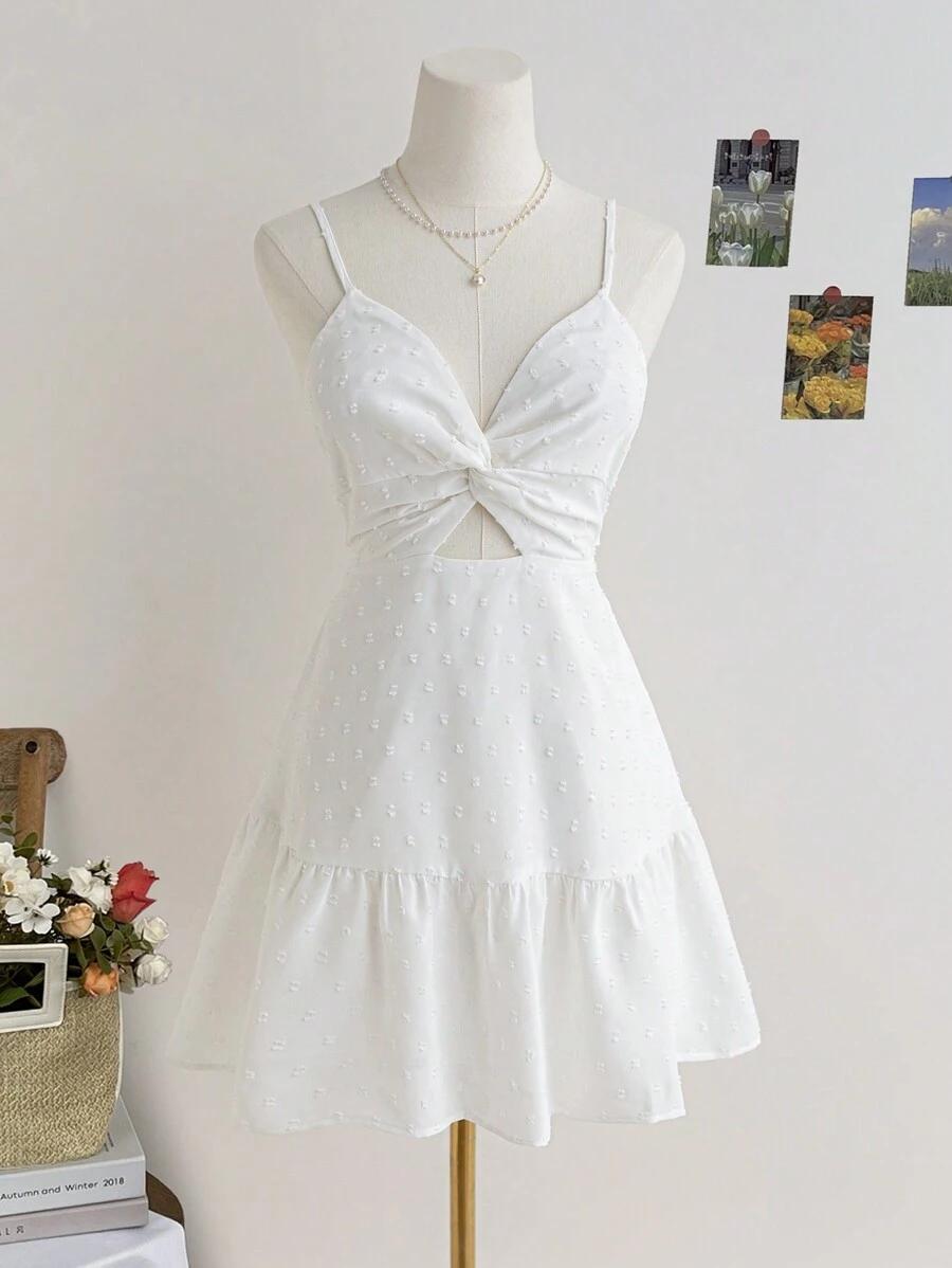 SHEIN BIAŁA MINI SUKIENKA WIĄZANIE S06__L