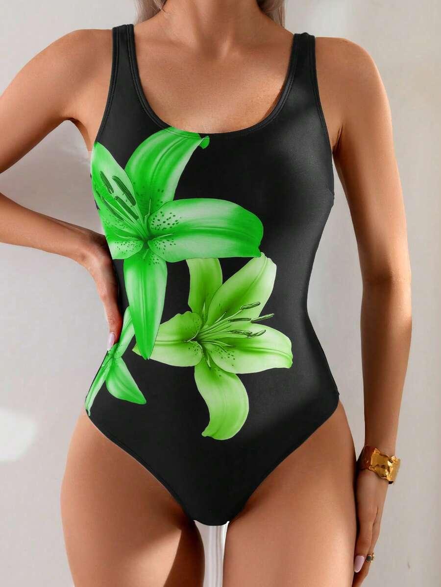 SHEIN JEDNOCZĘŚCIOWY STRÓJ KĄPIELOWY KONTRAST PRINT S09__L