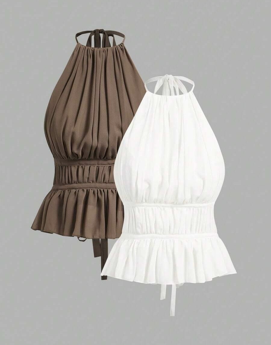 SHEIN TOP WIĄZANIE MARSZCZENIA 2-PACK S06__M