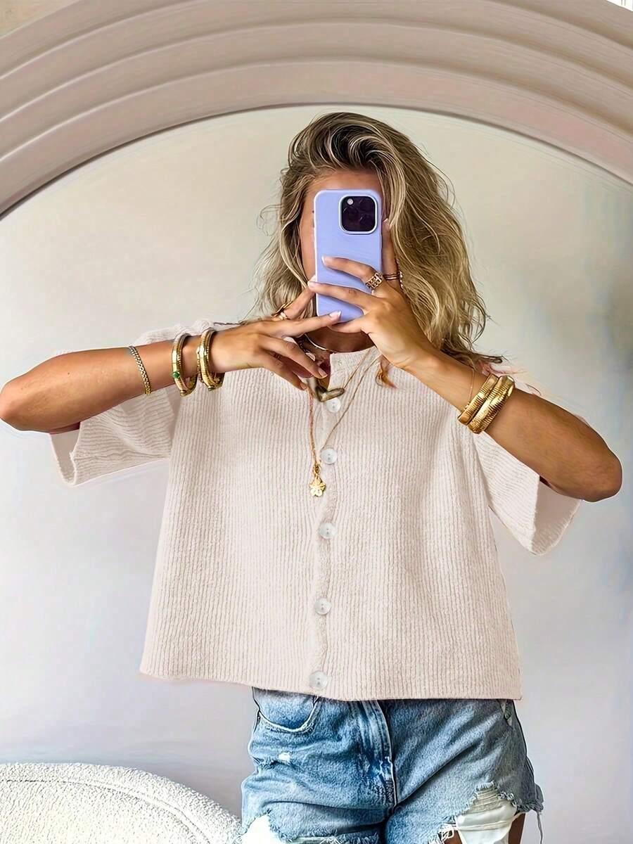 SHEIN BEŻOWY SWETER KRÓTKI RĘKAW S06__S