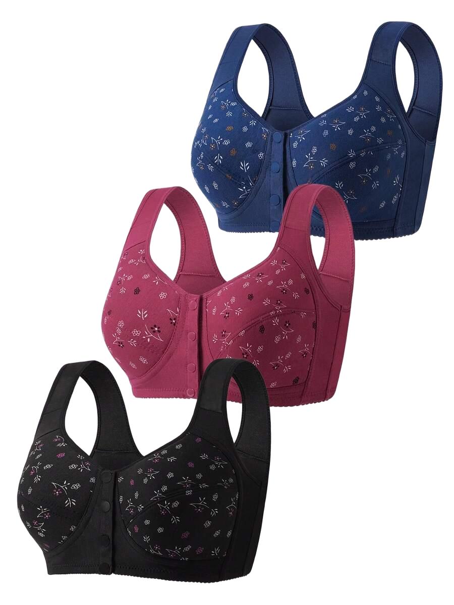 SHEIN BIUSTONOSZY Z ZAPIĘCIEM Z PRZODU WZÓR 3-PACK PK01__XXL