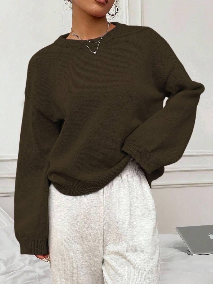 SHEIN BRĄZOWY SWETER OKRĄGŁY DEKOLT S06__XS