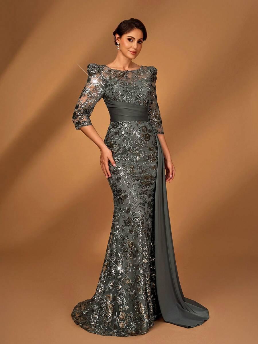 SHEIN SZARA MAXI SUKIENKA ZDOBIENIE S06__L
