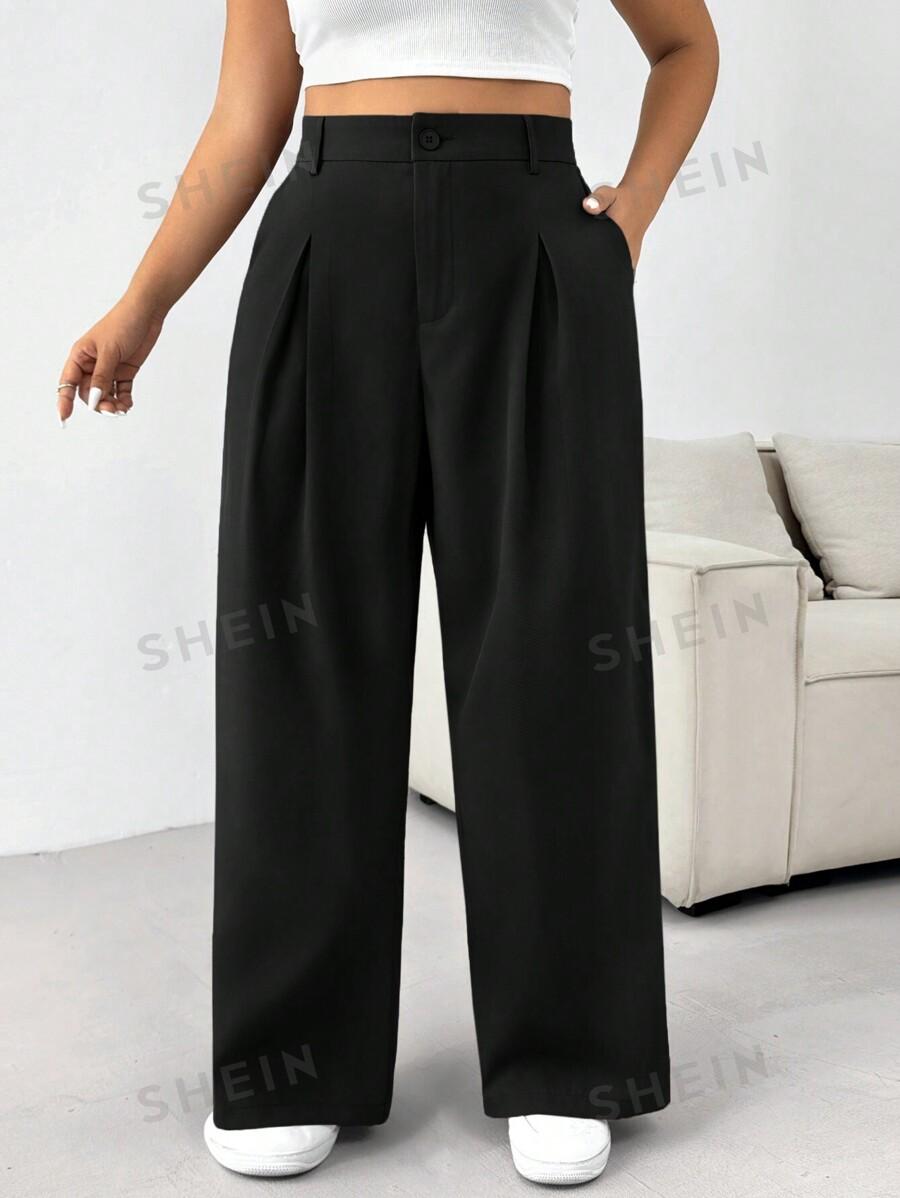 SHEIN CZARNE MATERIAŁOWE SPODNIE SZEROKA NOGAWKA S06__50