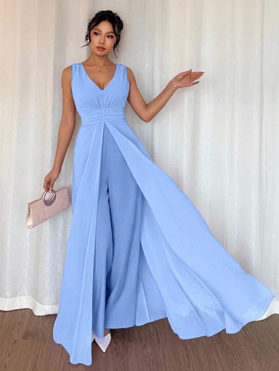 SHEIN NIEBIESKI KOMBINEZON BEZ RĘKAWÓW S06__L