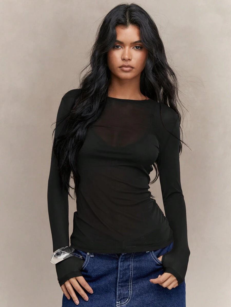 SHEIN CZARNA BLUZKA SIATECZKA S06__XS