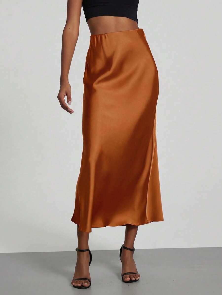 SHEIN POMARAŃCZOWA MAXI SPÓDNICA S06__M