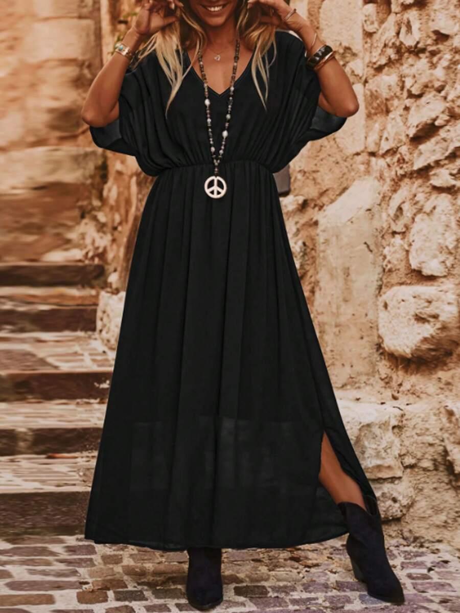 SHEIN CZARNA SUKIENKA KRÓTKI RĘKAW S06__S