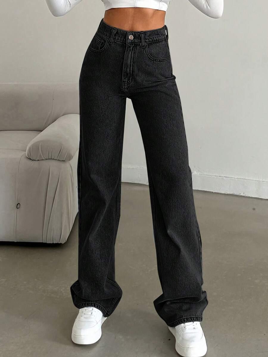 SHEIN CZARNE JEANSOWE SPODNIE WYSOKI STAN S06__M