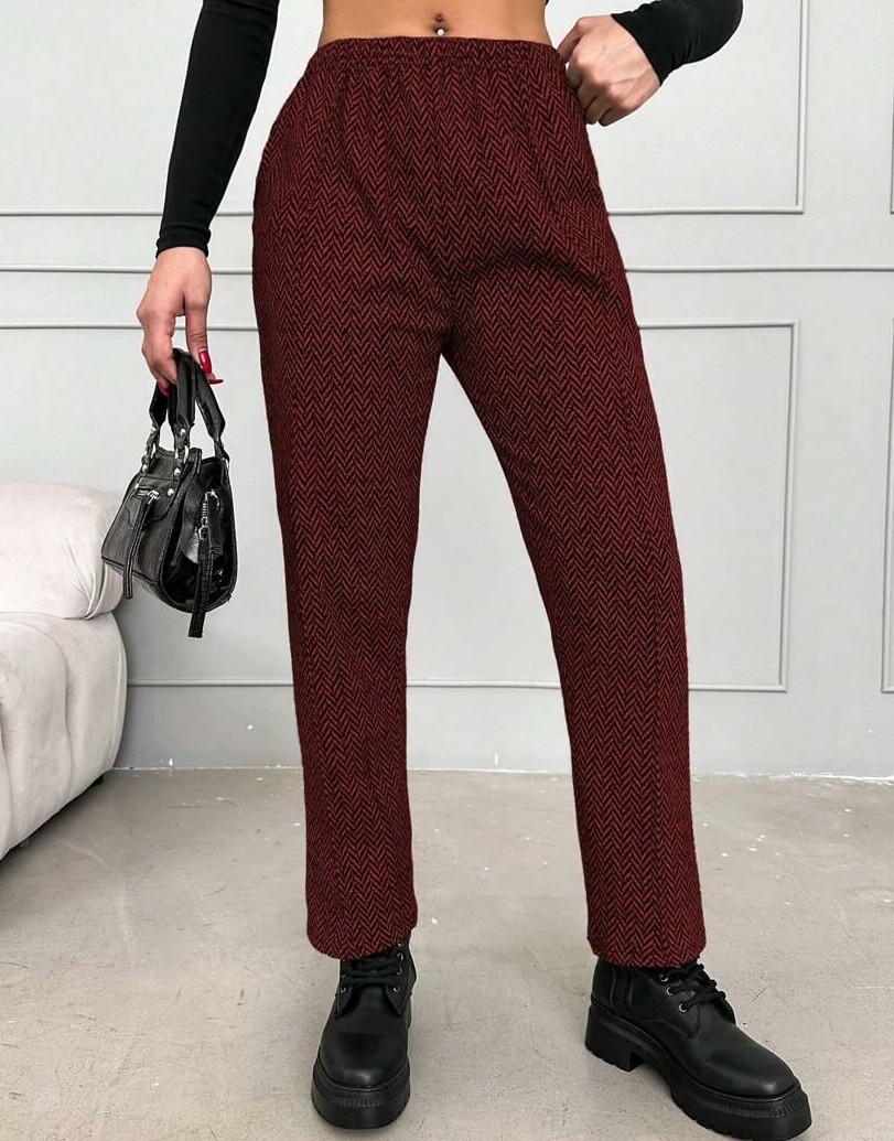 SHEIN BORDOWE SPODNIE WZÓR PEPITKA DZIANINA S06__S