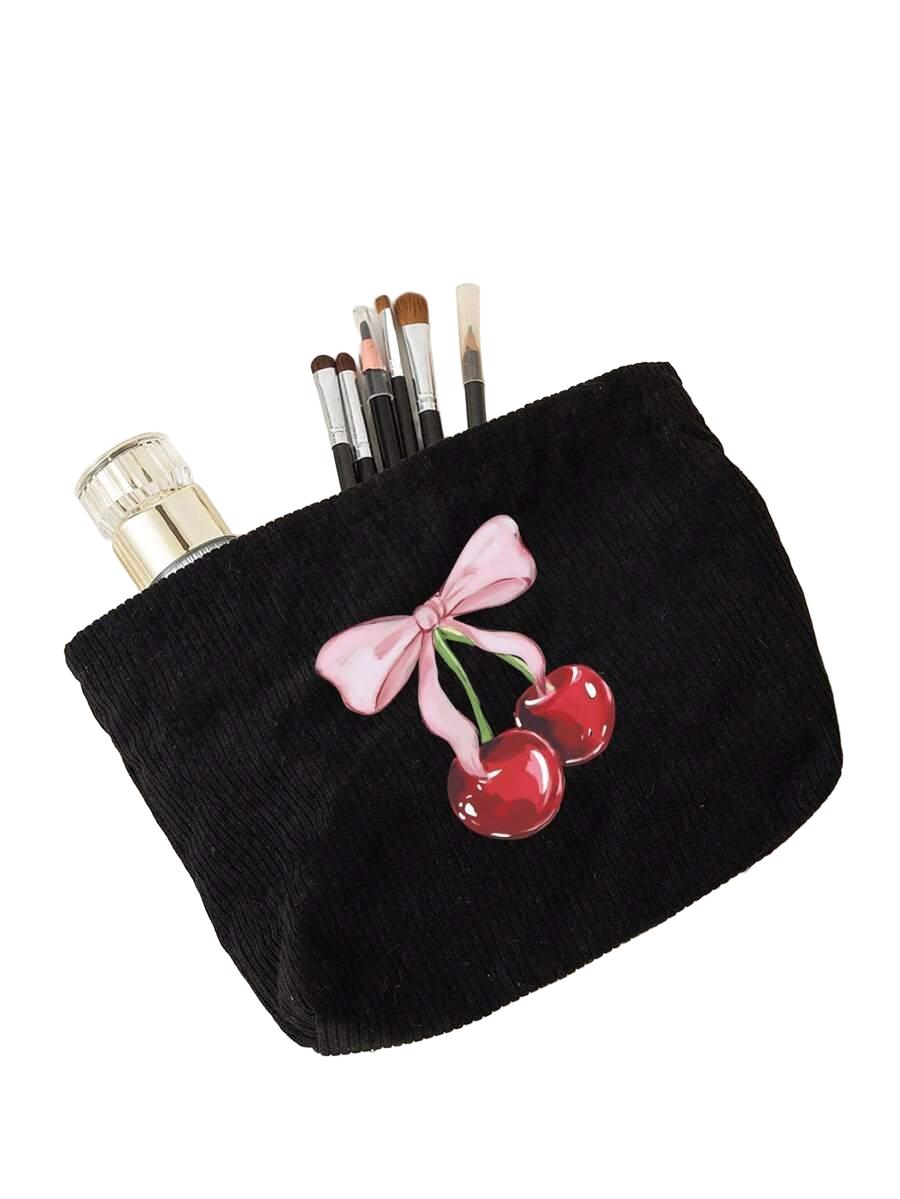 SHEIN CZARNA KOSMETYCZKA NADRUK S07__22X18,5X4