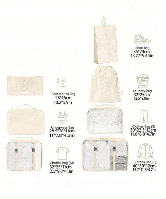 SHEIN BEŻOWA TORBA ORGANIZER 7-PACK S07__