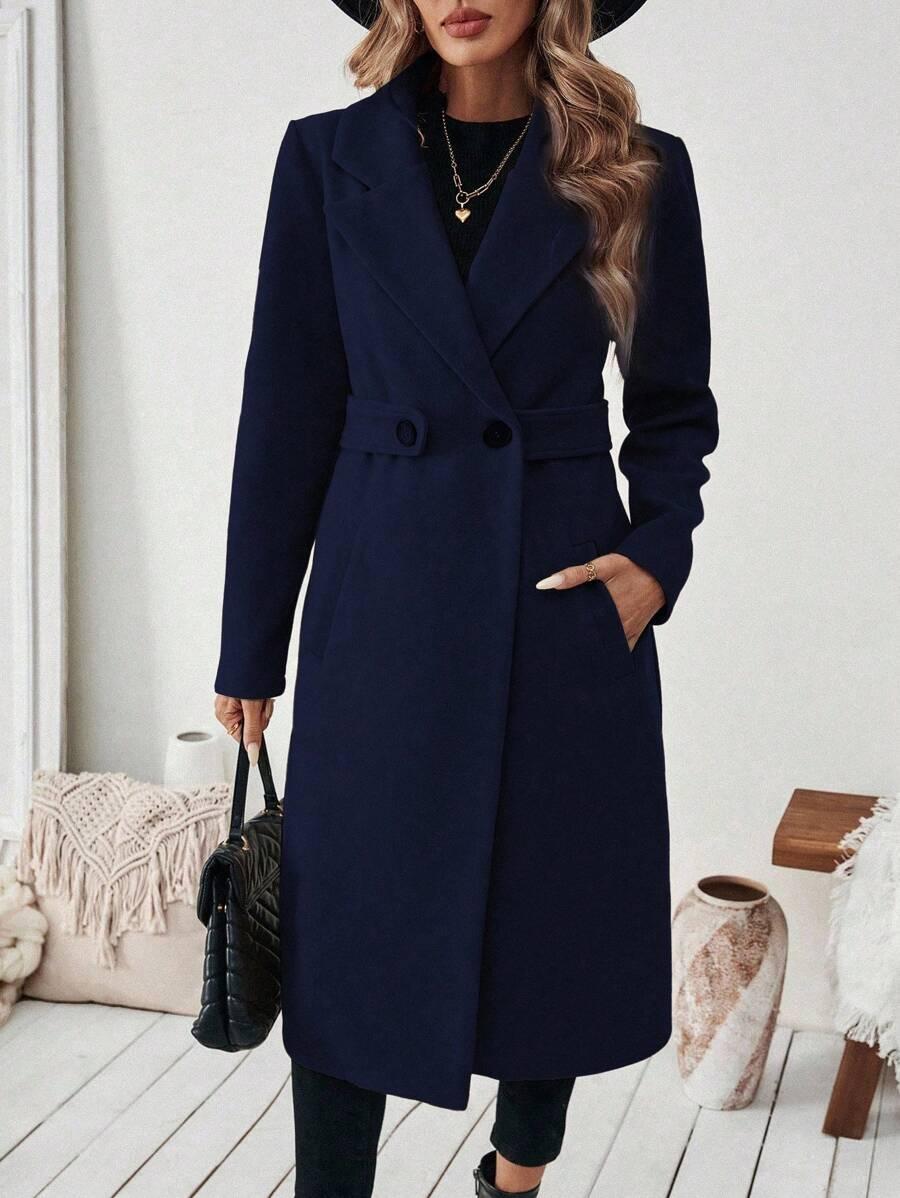 SHEIN GRANATOWY PŁASZCZ GUZIKI W01__XL