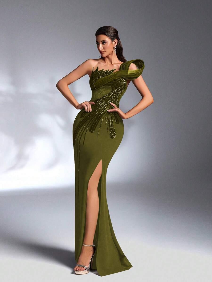 SHEIN ZIELONA MAXI SUKIENKA ZDOBIENIE S06__L