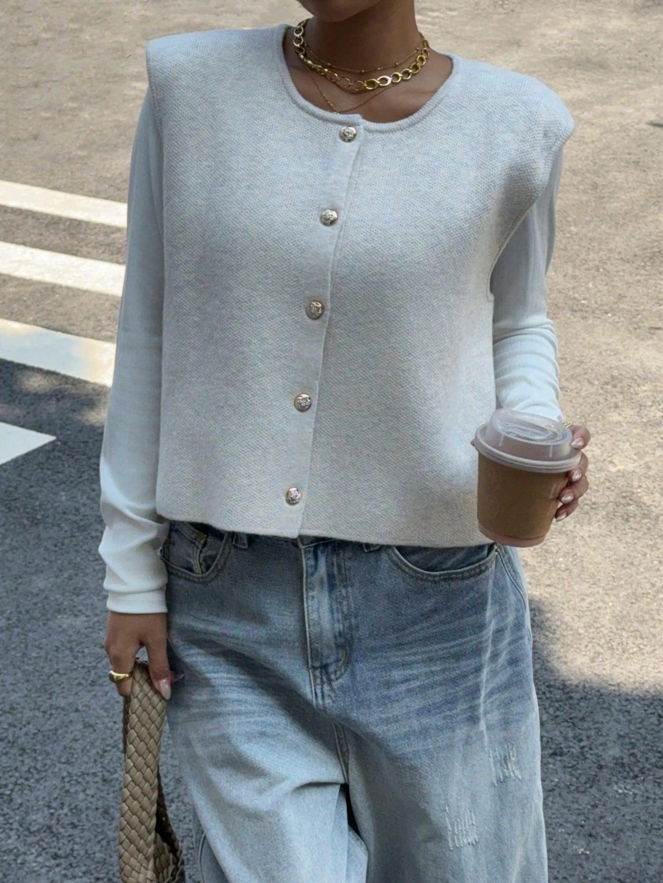 SHEIN DZIANINOWA KAMIZELKA GUZIKI S06__M