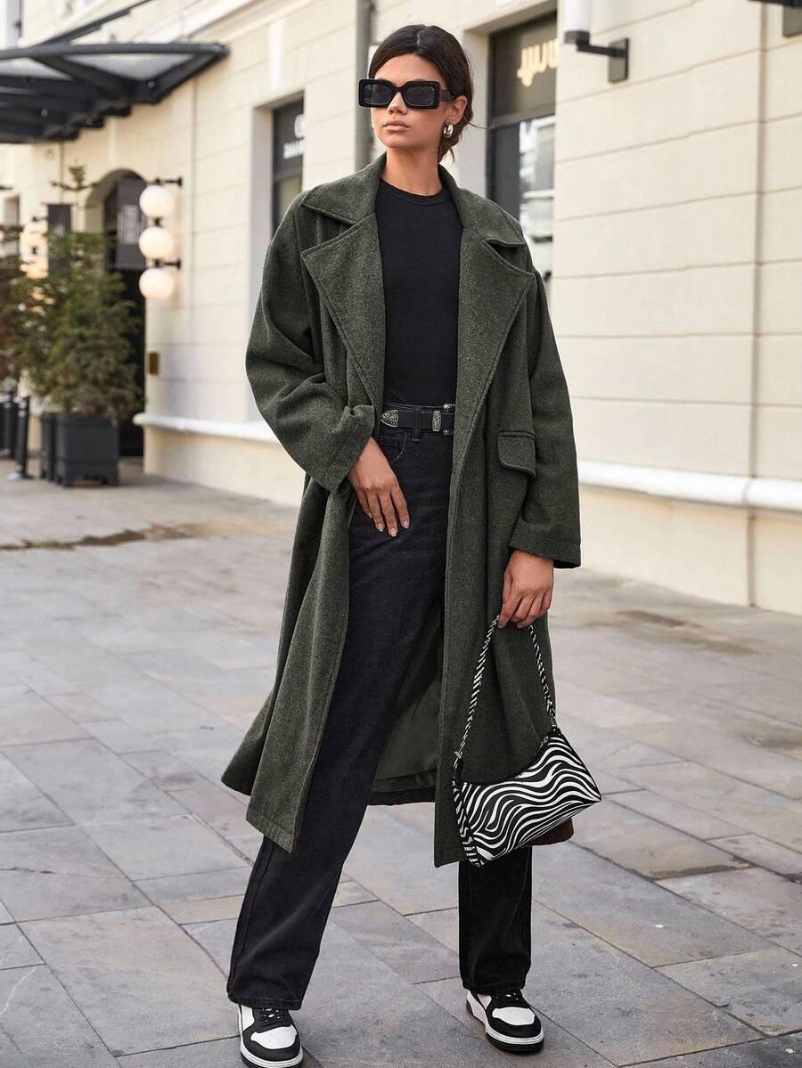 SHEIN ZIELONY KLASYCZNY PŁASZCZ W01__L