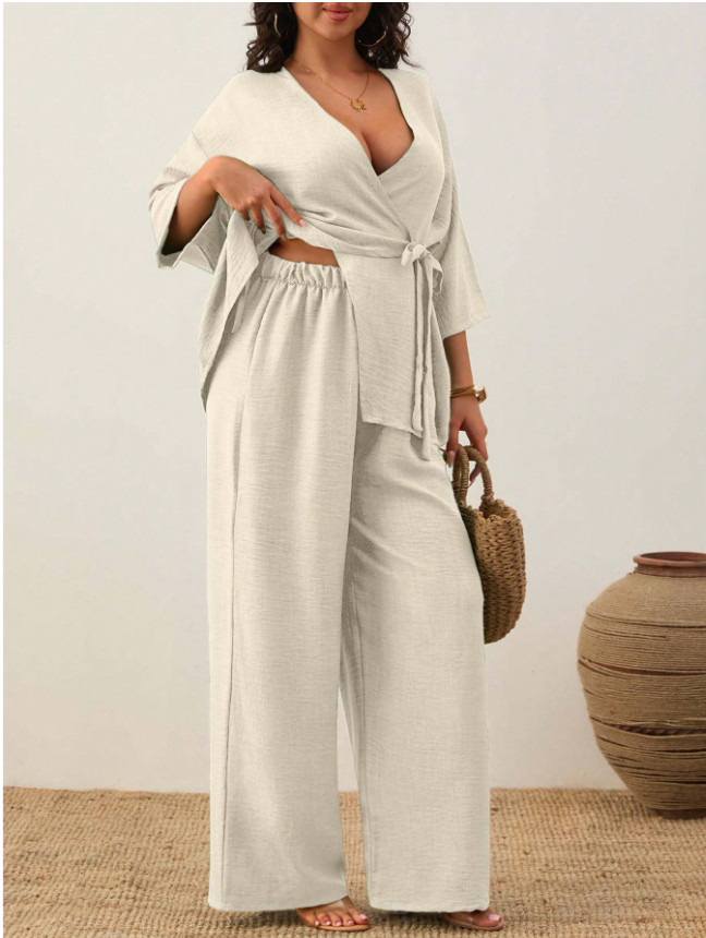 SHEIN KREMOWA BLUZKA SPODNIE KOMPLET S06__50