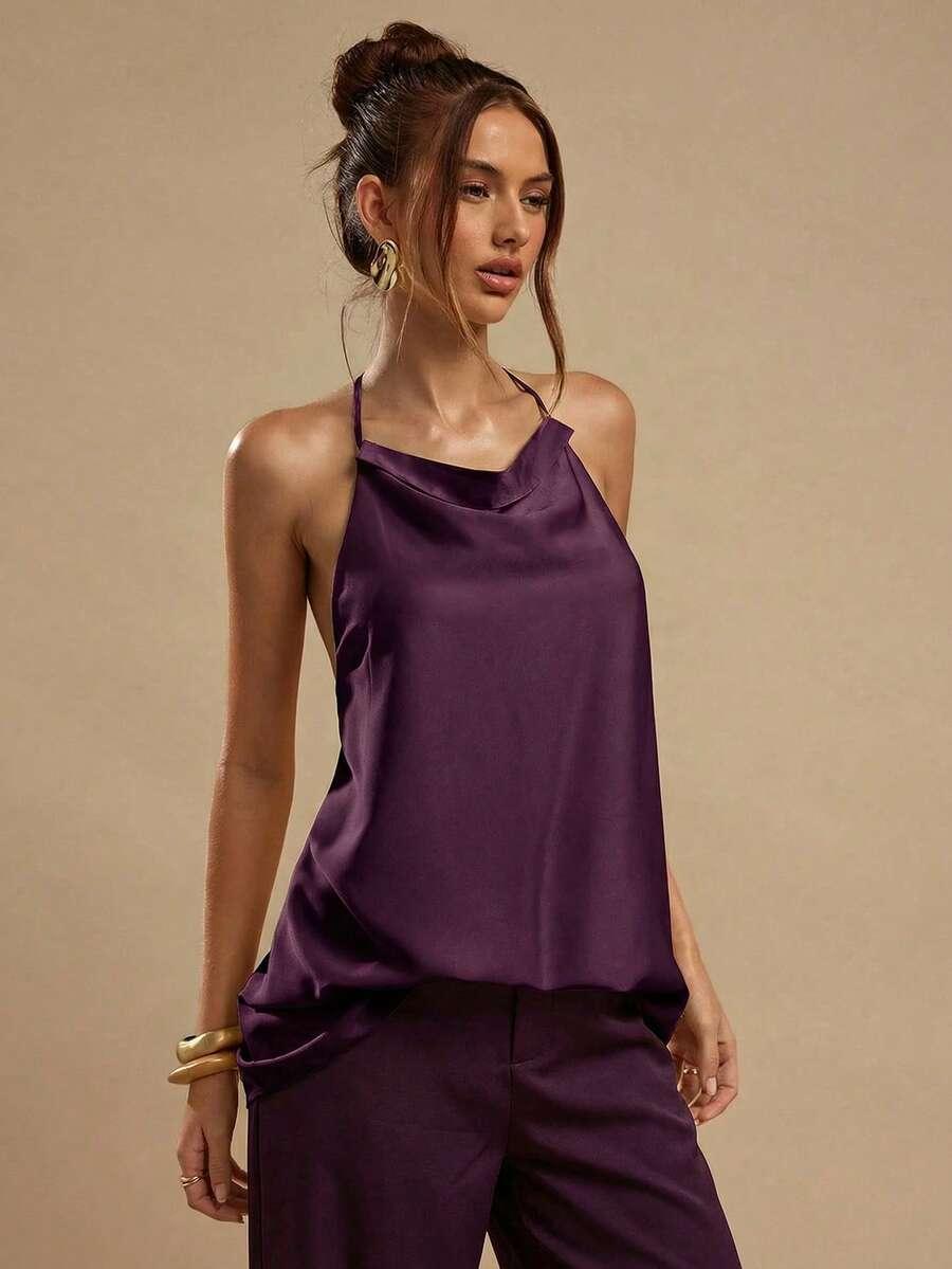 SHEIN FIOLETOWA BLUZKA ODKRYTE PLECY S06__M