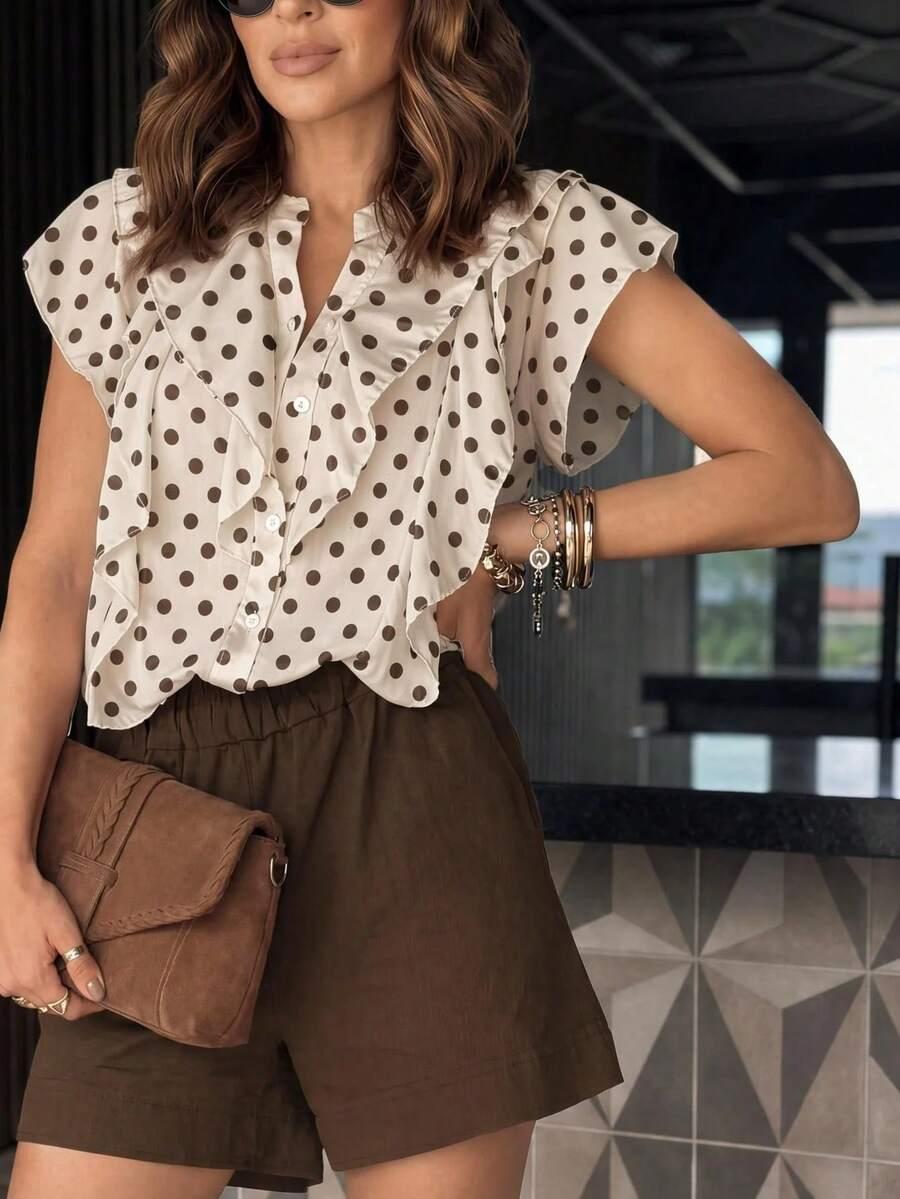 SHEIN BLUZKA WZÓR GROSZKI GUZIKI PK01__M