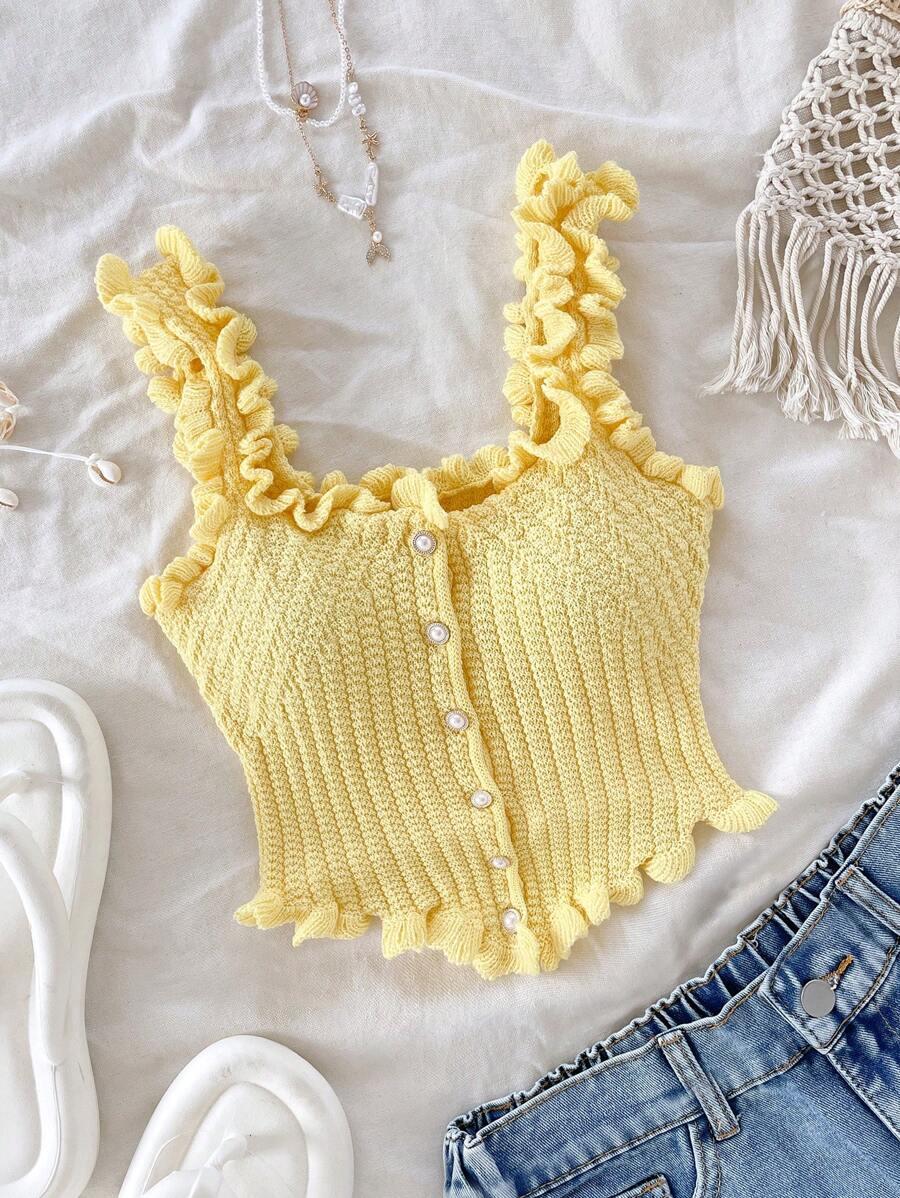 SHEIN ŻÓŁTY TOP GUZIKI S06__M