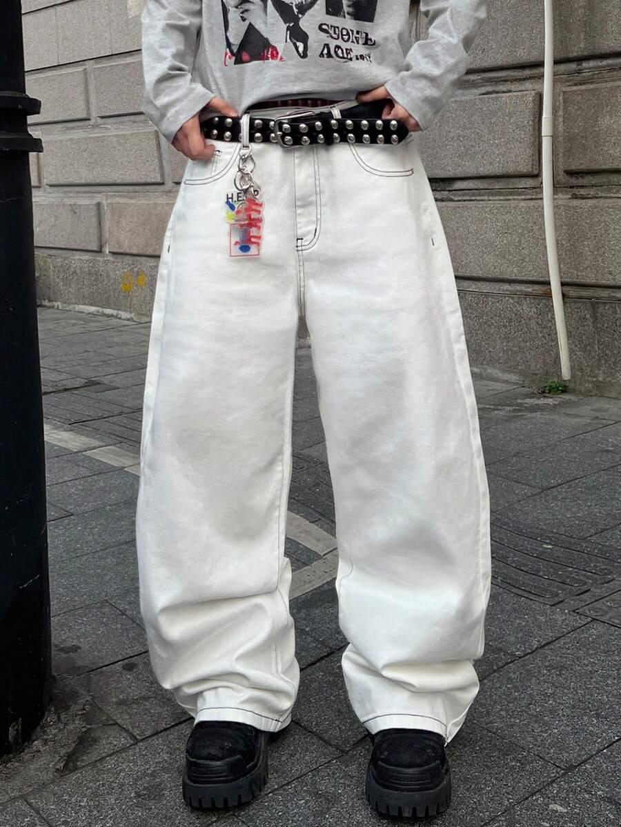 MANFINITY BIAŁE SPODNIE JEANS PRINT S06__M