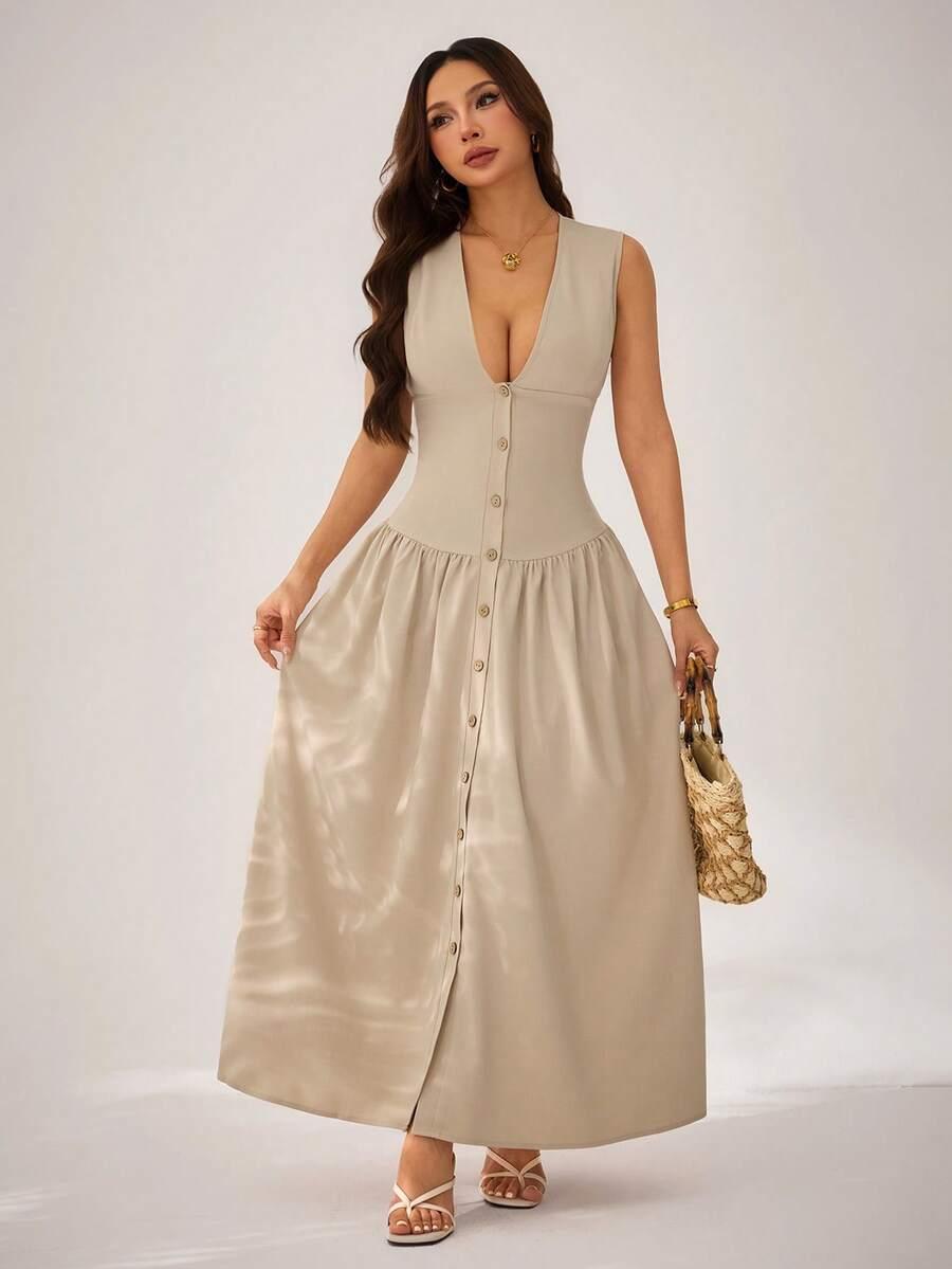 SHEIN BEŻOWA MAXI SUKIENKA S06__XS