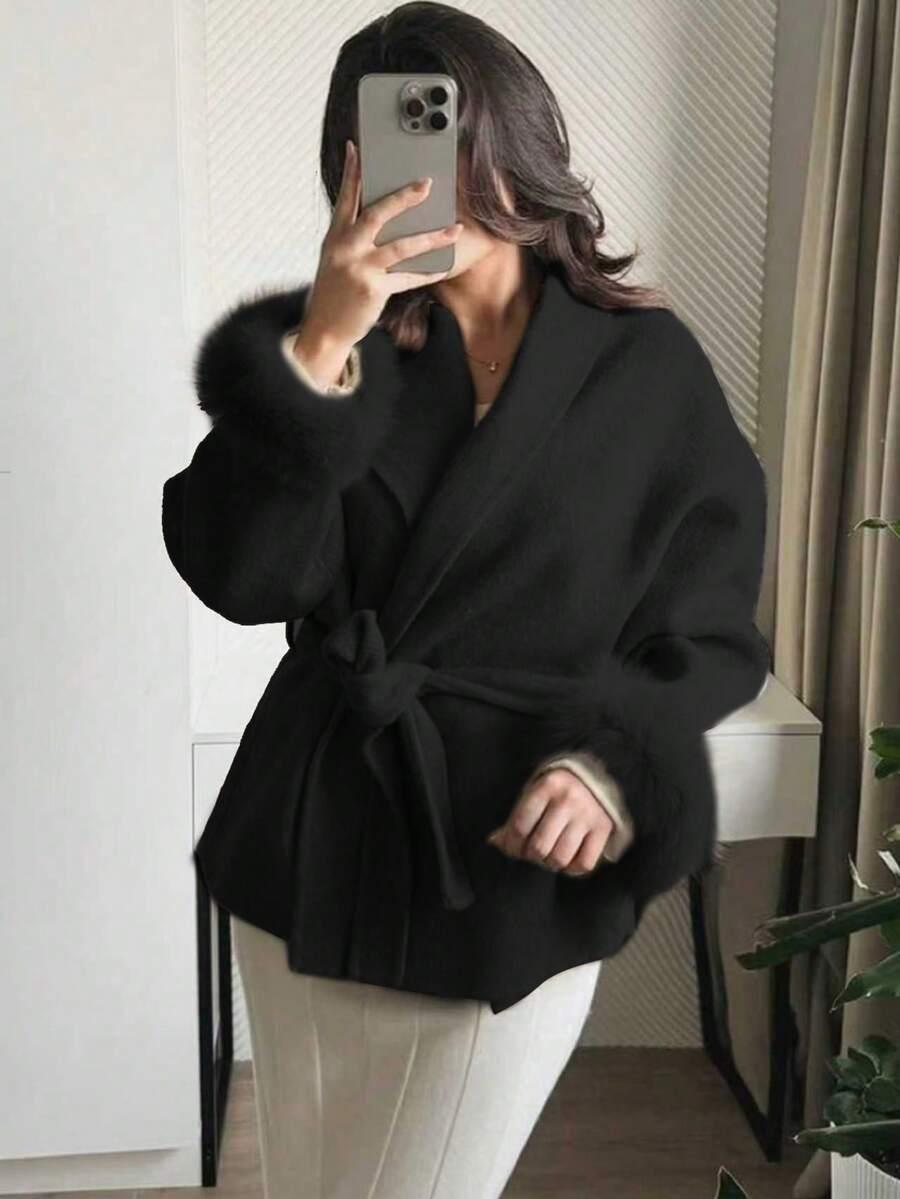 SHEIN CZARNY PŁASZCZ DŁUGI RĘKAW W01__M