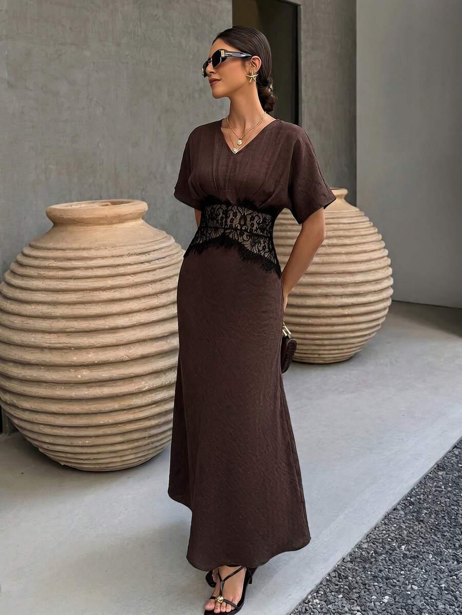 FLORA ISOLA BRĄZOWA SUKIENKA MAXI S06__L