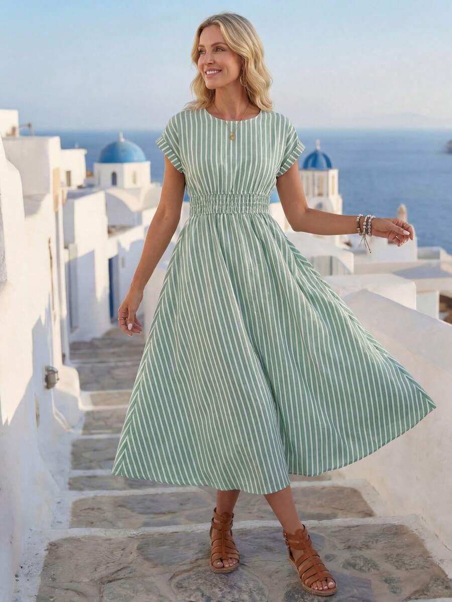 EMERY ROSE MIDI SUKIENKA WZÓR PASKI S06__S