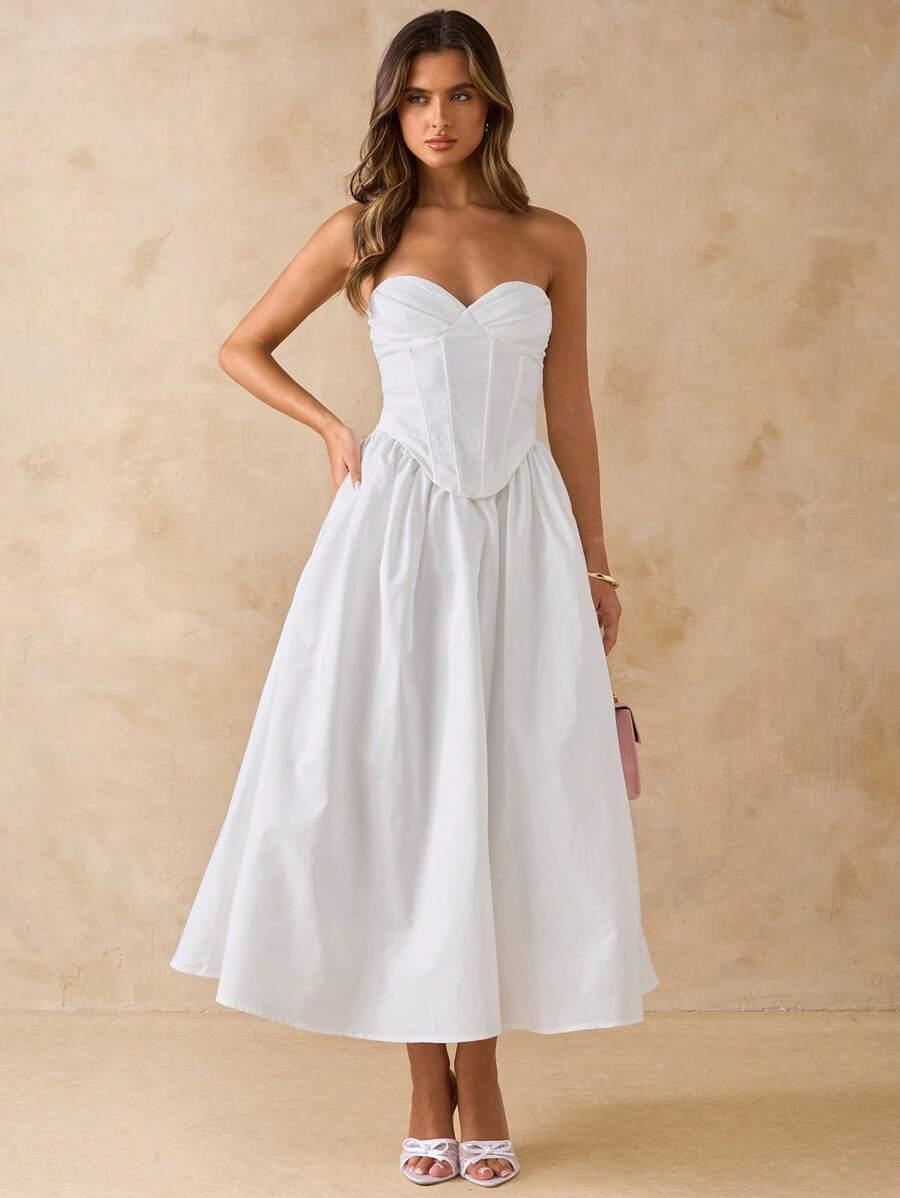 SHEIN BIAŁA SUKIENKA ODKRYTE RAMIONA S06__XS