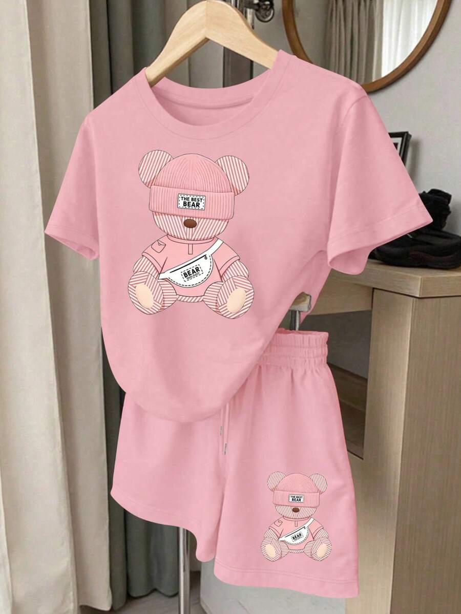 RESYLA RÓŻOWY KOMPLET T-SHIRT SPODENKI NADRUK S06__S
